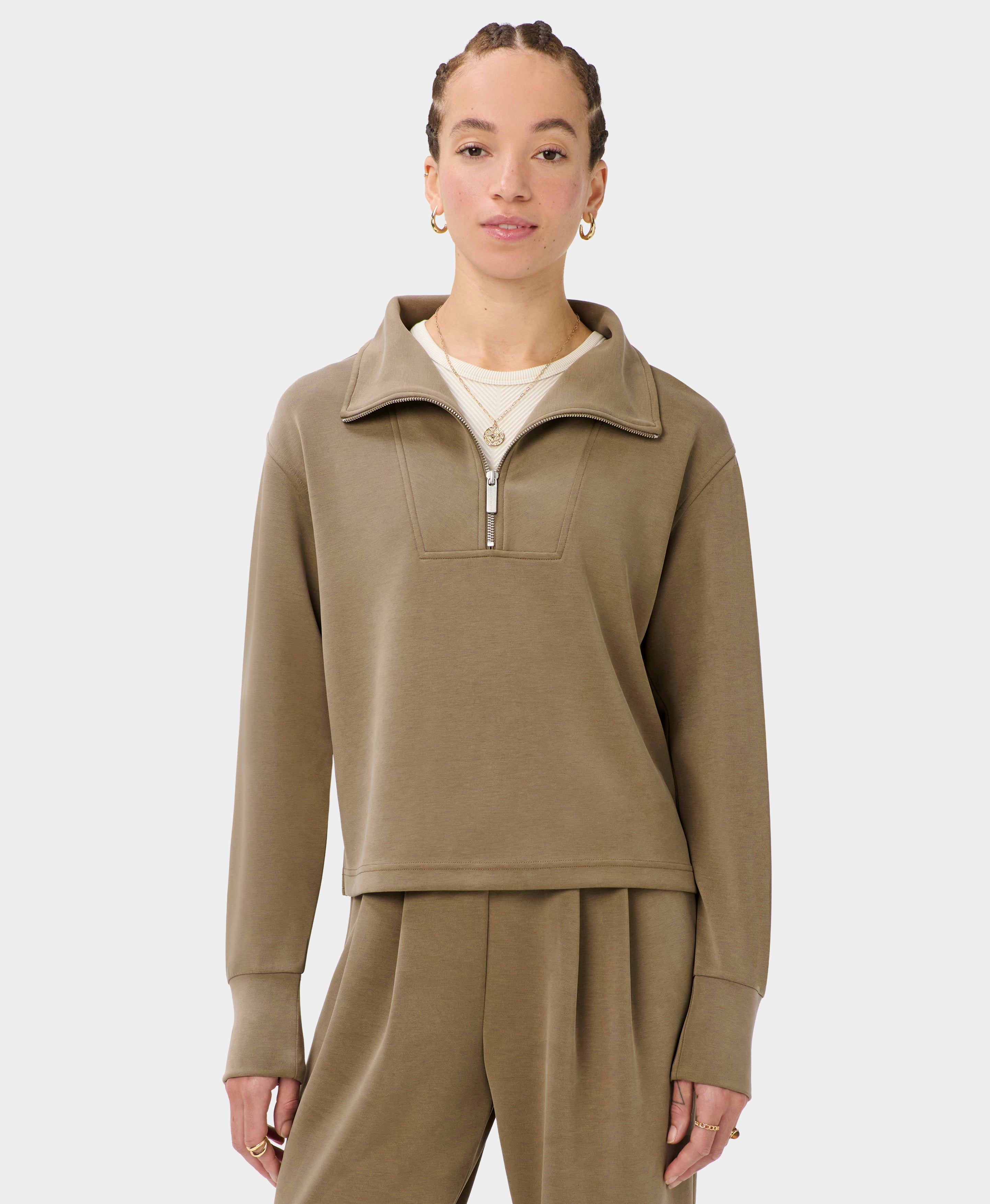 Sand Wash Half Zip Crop Sweatshirt